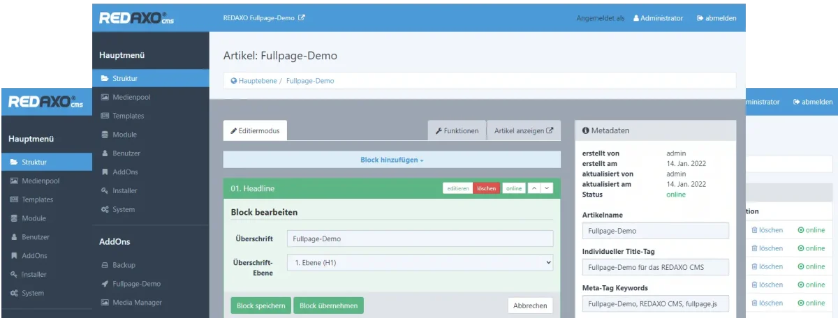 Screenshot REDAXO-Backend